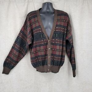 Murano Italian Wool Blend Men's Plaid Cardigan Sweater Brown and Green Academia